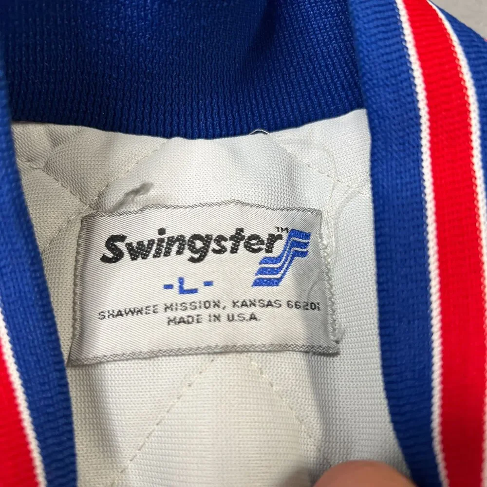 Vintage Swingster Sacramento Kings Jacket Mens Large Blue Satin Lined Snap Front